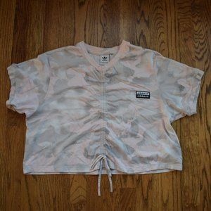 adidas Women's Pink Camo Sinched Cropped T-Shirt, size L